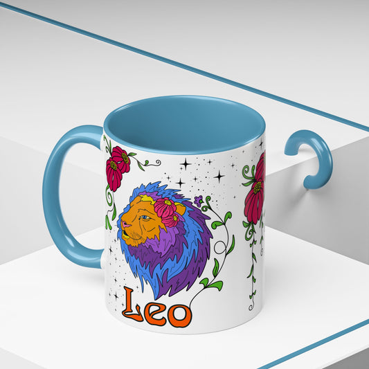 Leo star sign mug, Lion zodiac astrology coffee cup, Horoscope birthday gift mug, Bold retro colourful Design ceramic mug