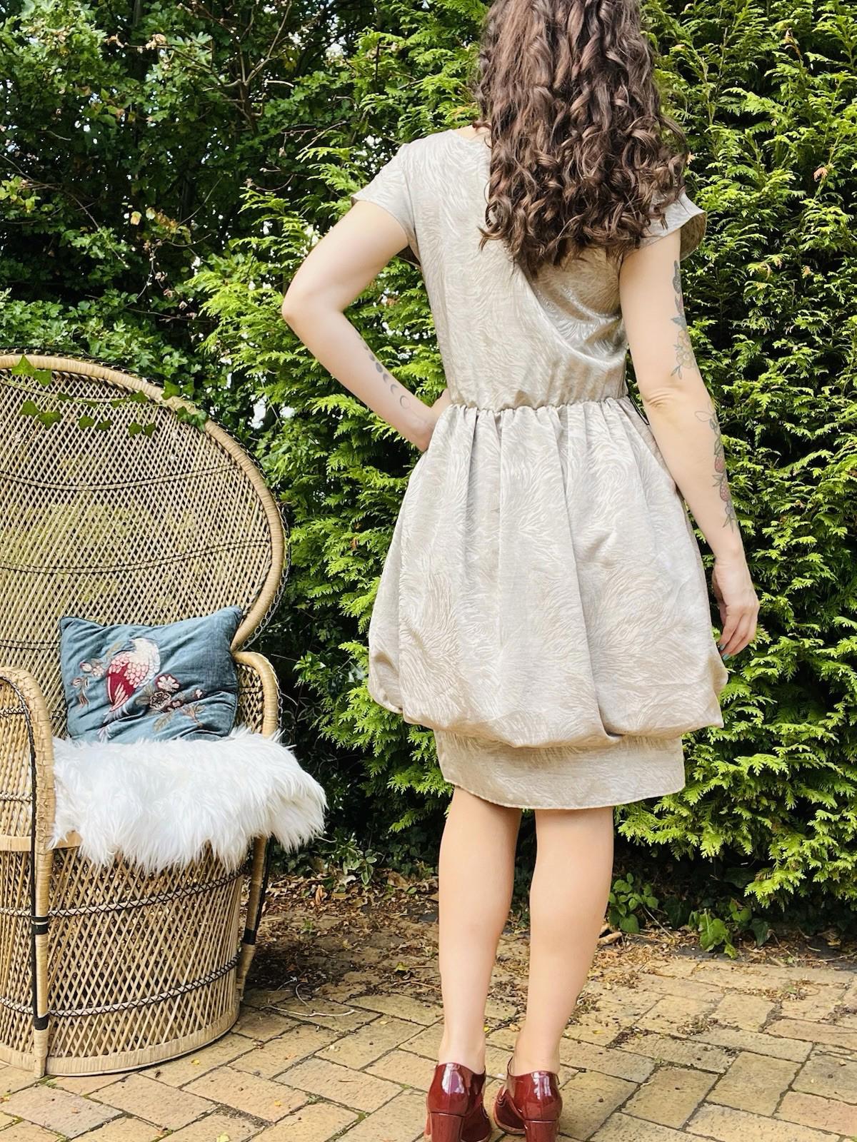 Vintage 1980s Party Dress With Puff Ball Skirt And Button Front Beige Size 10