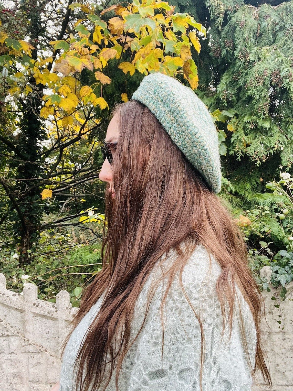 Vintage Knit Beret Hat 56com Small Retro Knitted Green Beige Preppy Hat