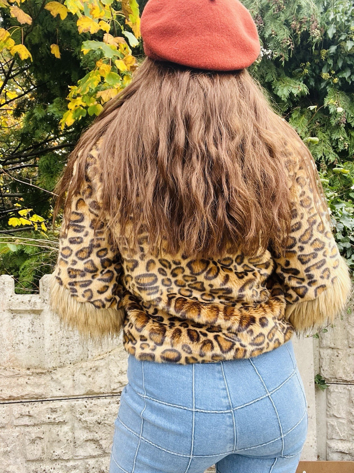 Y2K Faux Fur Coat Vintage Leopard Print Jacket 3/4 Sleeves Size 10-12 Aeromiss