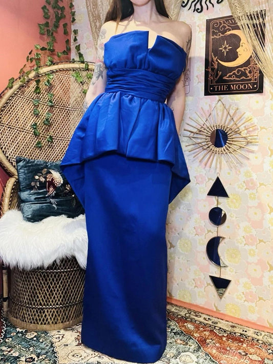 Vintage 1980s Designer Dress Purple S 10 By Victor Costa Peplum Avant Garde Gown