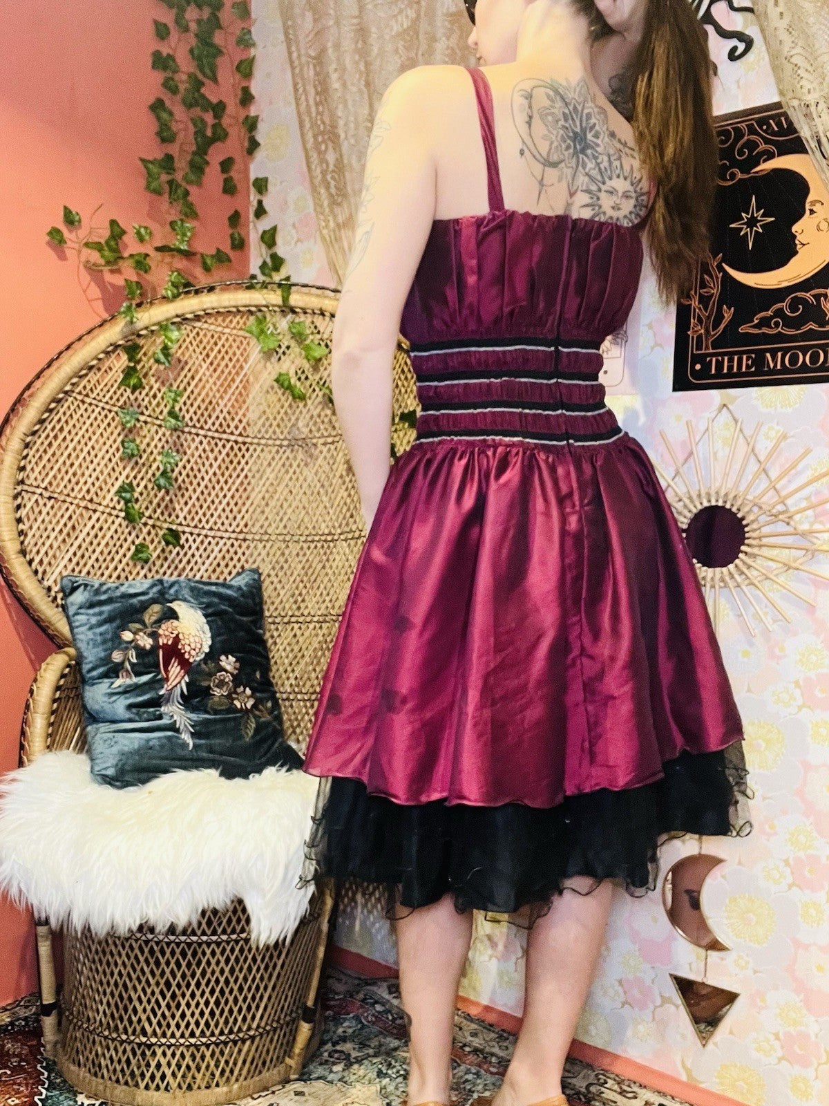 Vintage 1990s Party Dress Purple Size 10 Cinched Waist Grunge Layered Tulle S