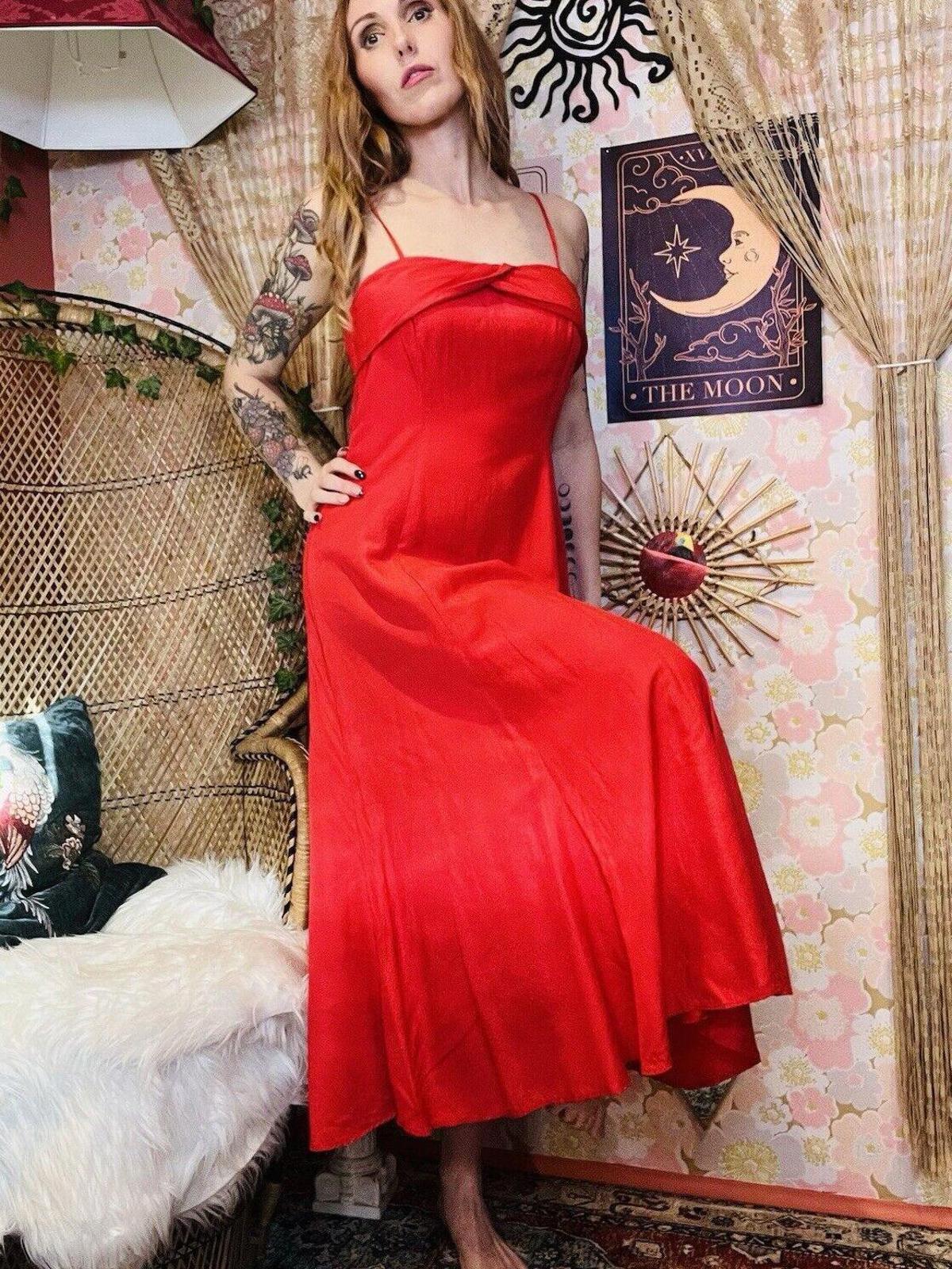Vintage 1990s Summer Dress By Next Simple Floaty Strappy Dress Red Size 10