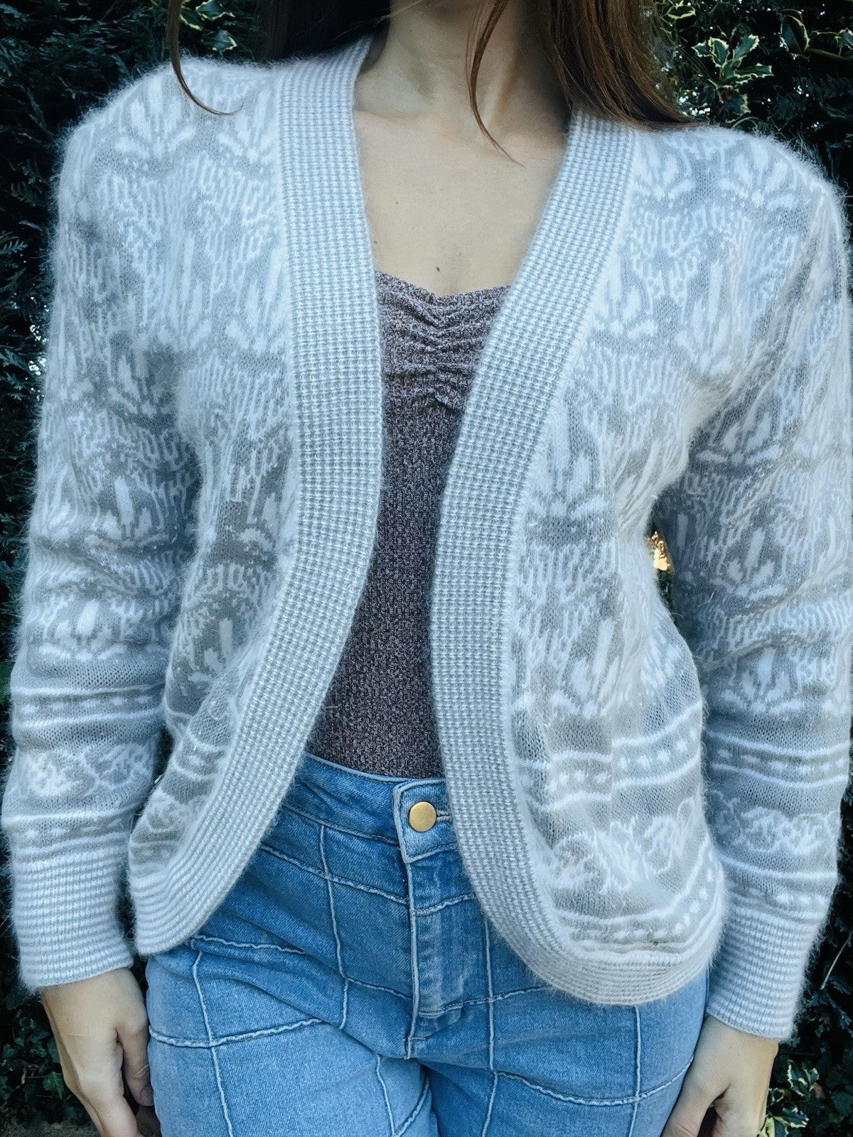 Vintage 1980s Knitted Cardigan By Tigi Wear Wool Knit Fluffy Retro Jumper 12