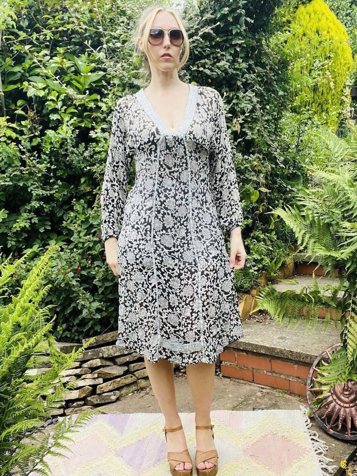 Monsoon Beach Cover Up Shear With Floral Print And Sequin Detail Size 8