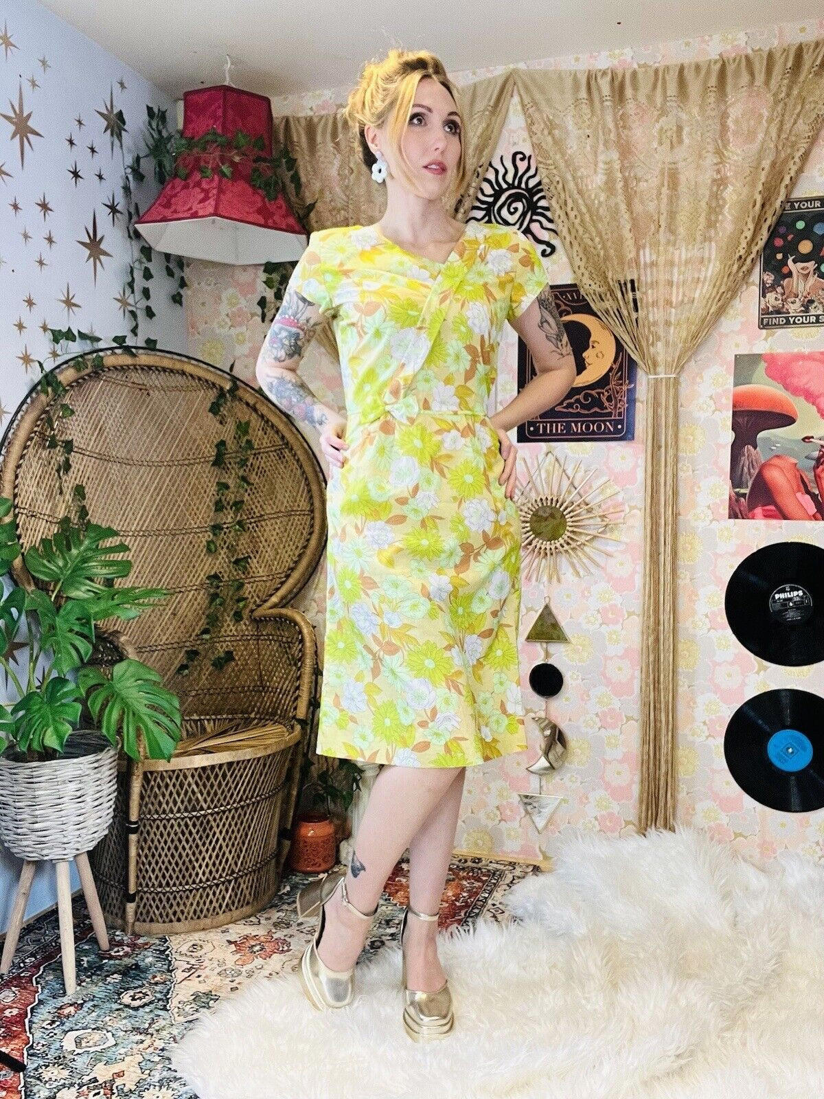 Vintage 1960s Summer Dress By Gileric Wrap Front With Bow Knee Length Size 12