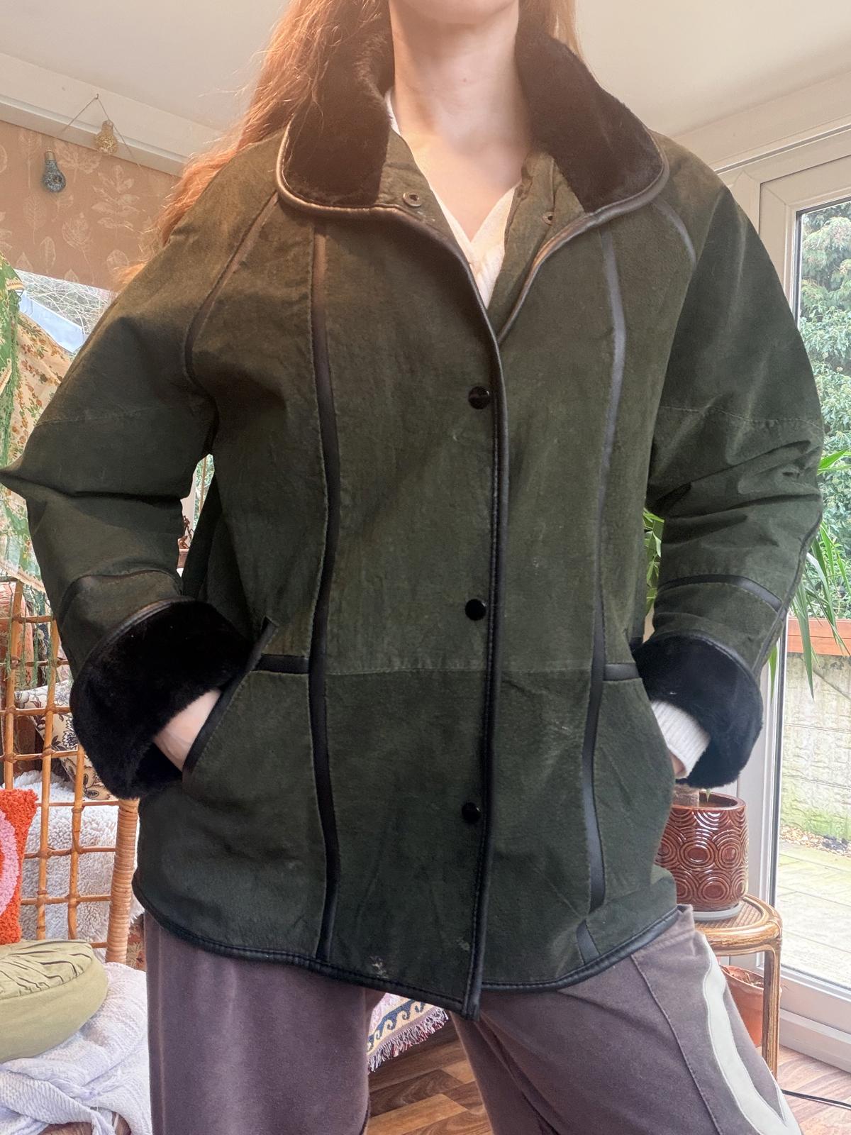 Vintage 1980s suede coat by Neuville 14 16 Green winter coat leather jacket