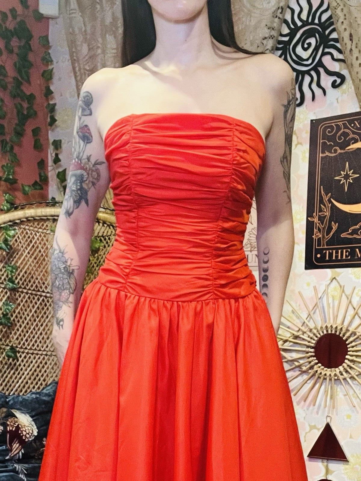 Vintage 1980s Cocktail Dress Size 8 Red Strapless Evening Layered Ball Gown