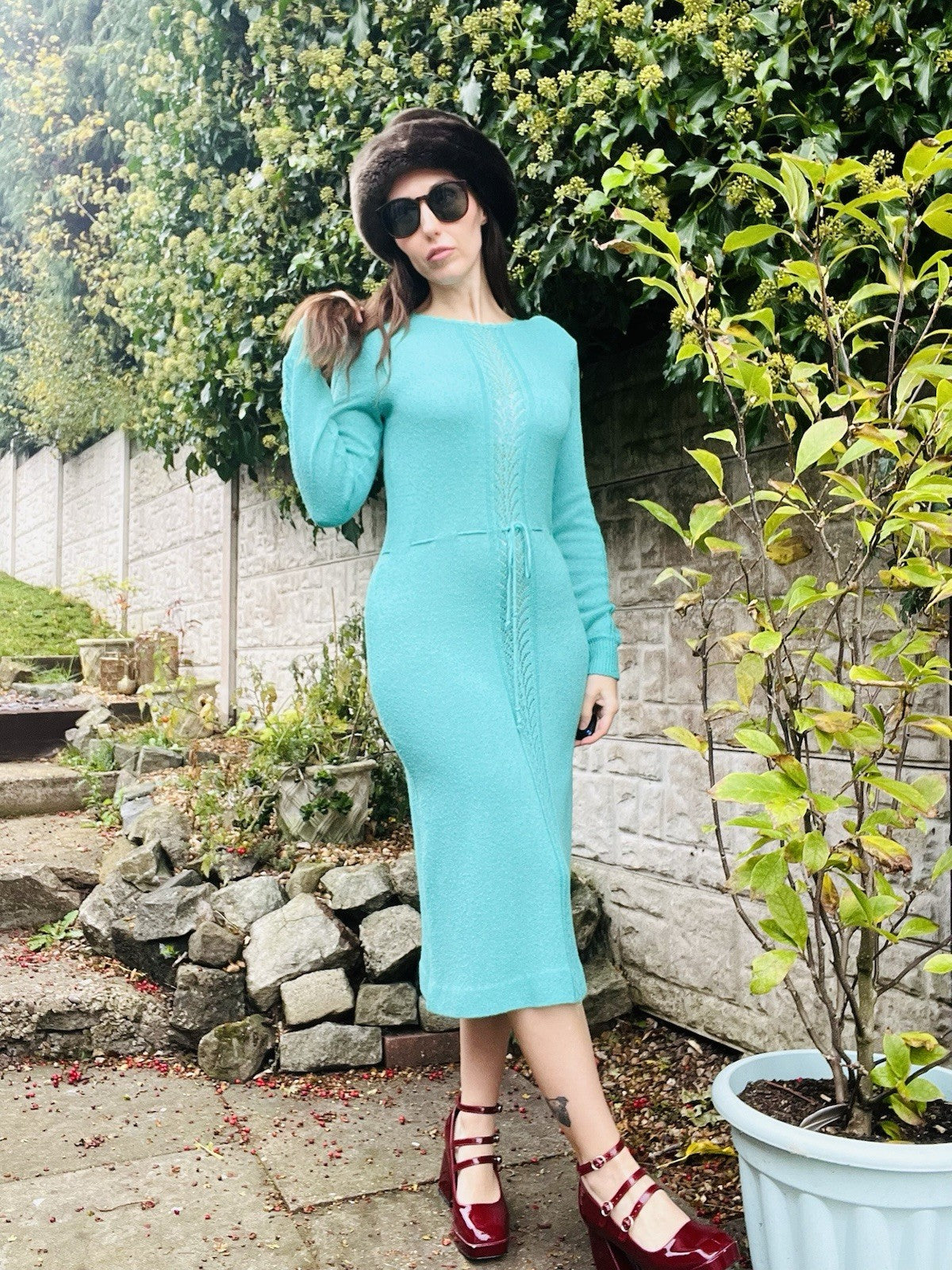 1960s Vintage Knitted Dress Green Size 6 8 10 Tricoville Retro Knit Jumper Dress