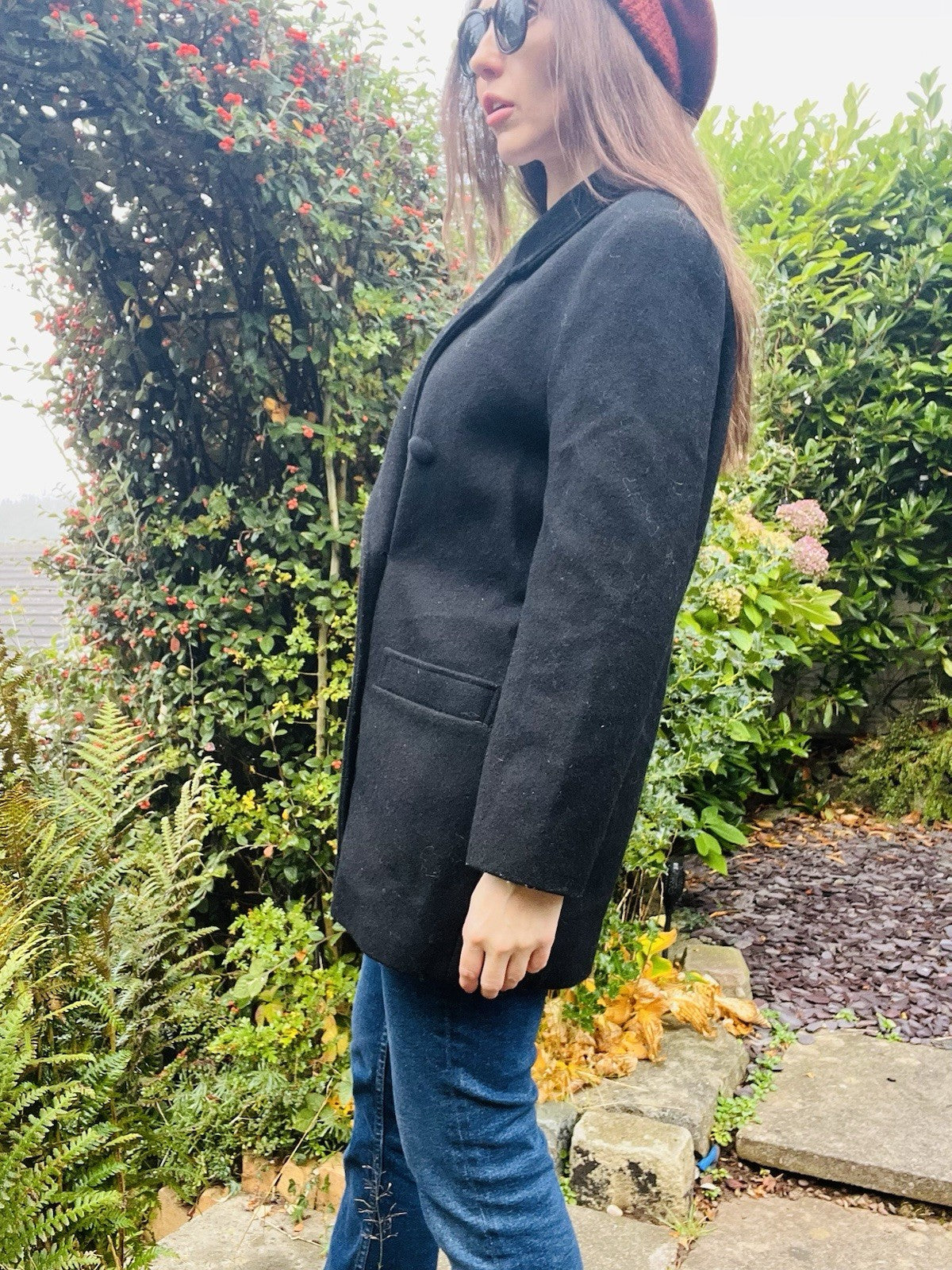 Vintage 70s Winter Coat By Etam Warm Black Jacket With Velvet Collar Size 14