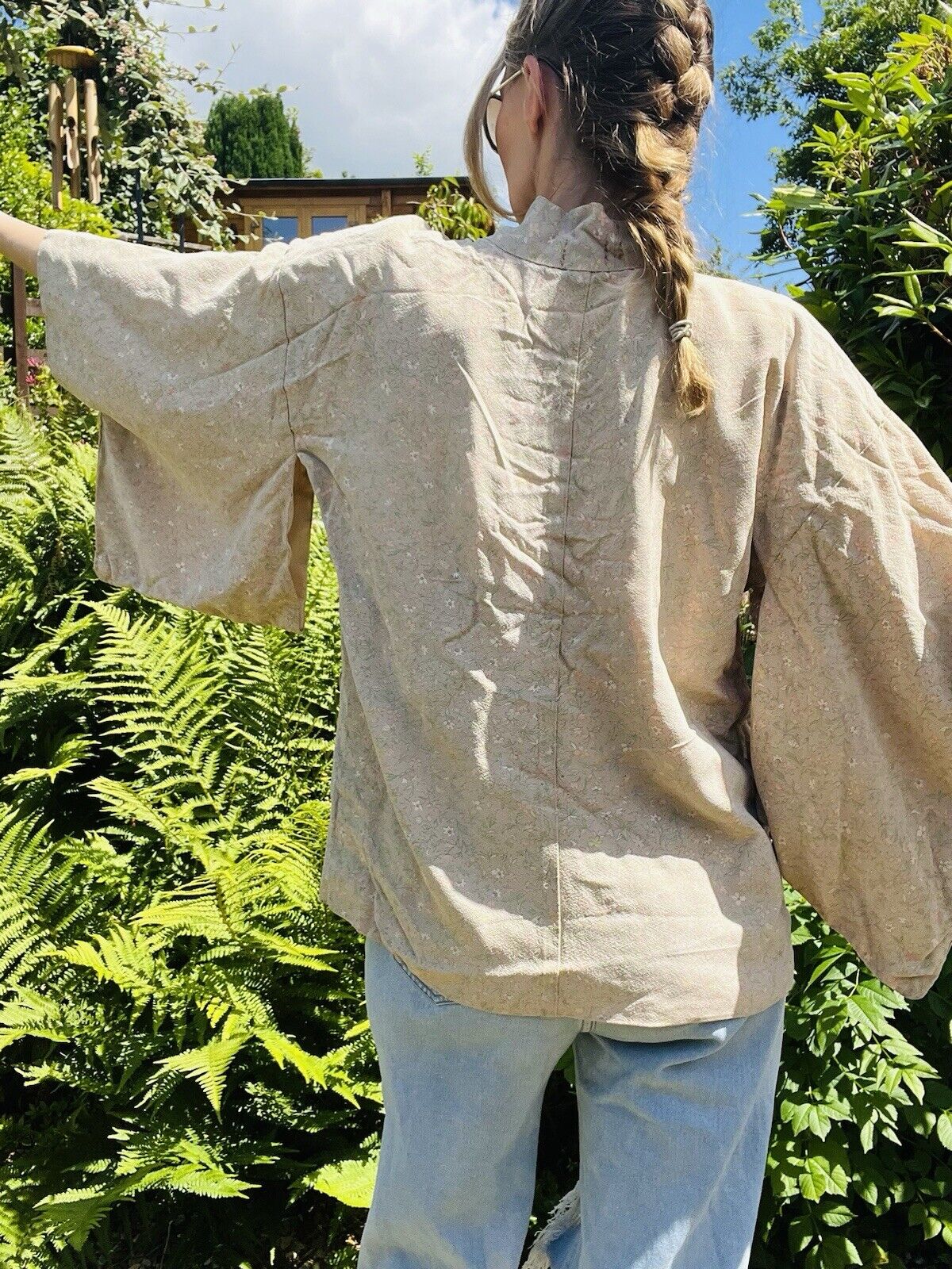 Vintage Hippie Boho Kimono With Jacket Pastel Ditsy Floral Print Free Size