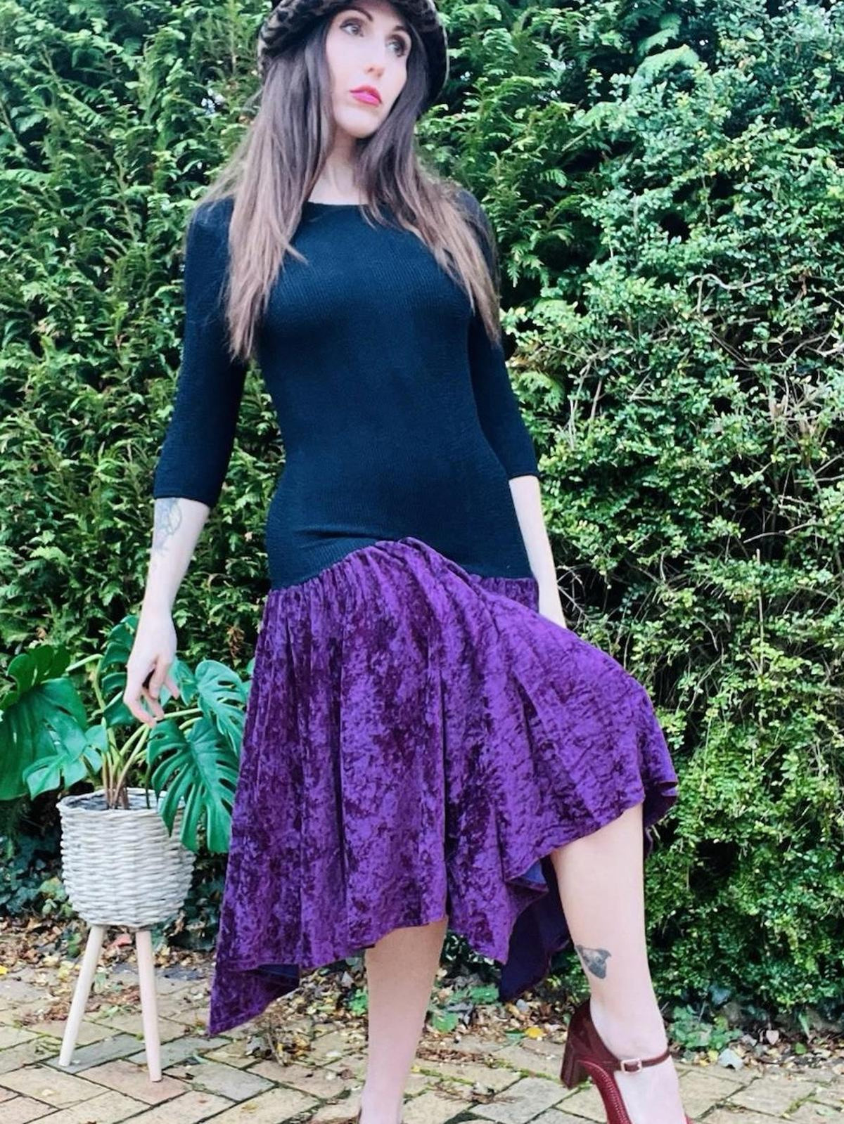 Vintage 1990s Velvet Dress 8 10 By Crystal Whimsigoth Low Back Drop Waist Purple