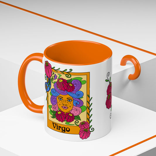 Virgo star sign mug, Maiden zodiac astrology coffee cup, Horoscope birthday gift mug, Bold retro colourful Design ceramic mug