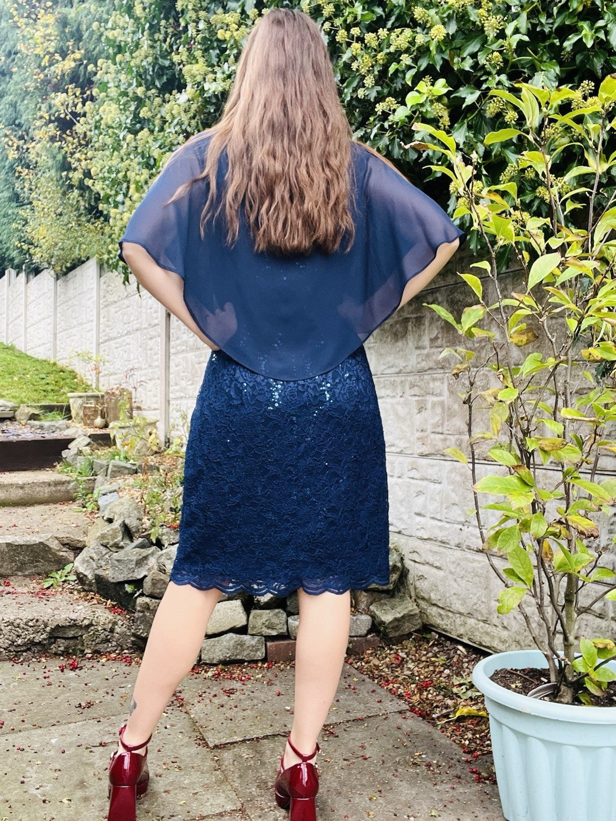 Vintage 1980s Cocktail Dress Blue Size 18 To 20 Retro Lace  80s With Sheer Cape