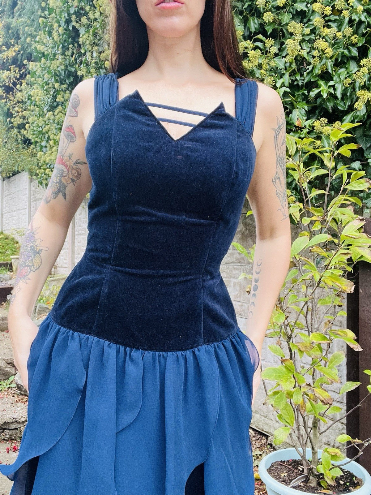 Vintage 80s Party Dress Blue Size 10 Whimsigoth Fairycore Velvet Layered Dress