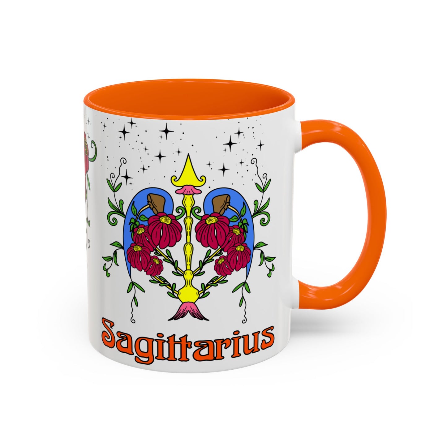 Sagittarius star sign mug, Bow and arrow zodiac astrology coffee cup, Horoscope birthday gift mug, Bold retro colourful Design ceramic mug
