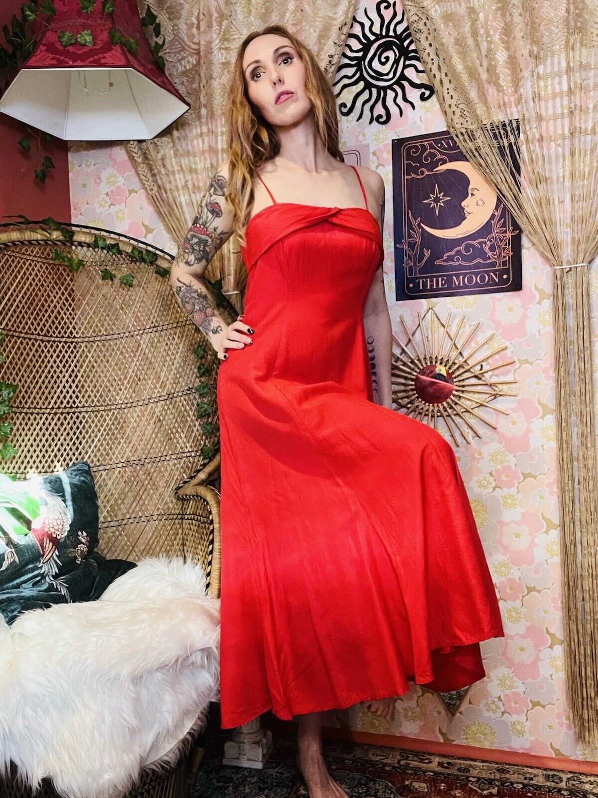 Vintage 1990s Summer Dress By Next Simple Floaty Strappy Dress Red Size 10