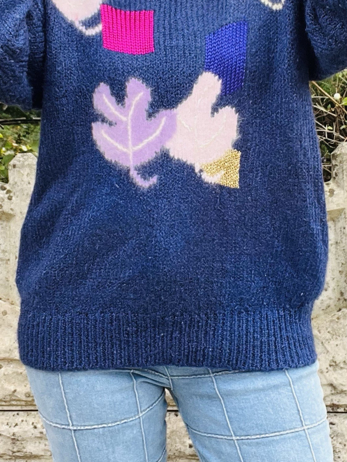 Vintage 1980s Jumper By Golden Gate Funky Retro Pattern Knit Sweater Blue Size L