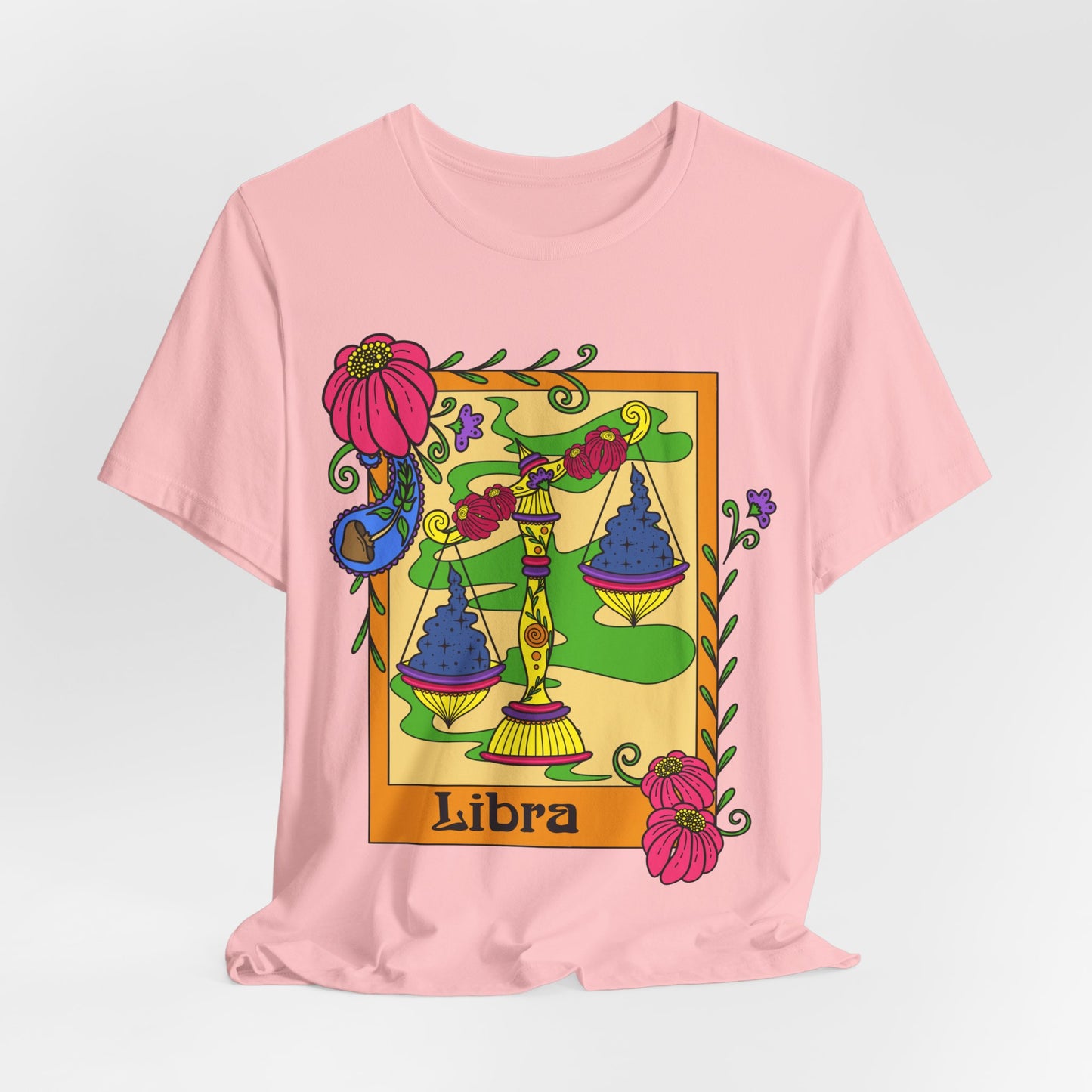 Libra star sign T-Shirt, scales zodiac astrology top, Horoscope birthday gift Tee, Bold retro colourful Design tshirt