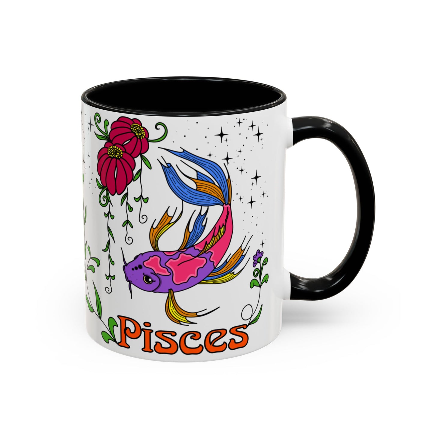 Pisces star sign mug, Fish zodiac astrology coffee cup, Horoscope birthday gift mug, Bold retro colourful Design ceramic mug