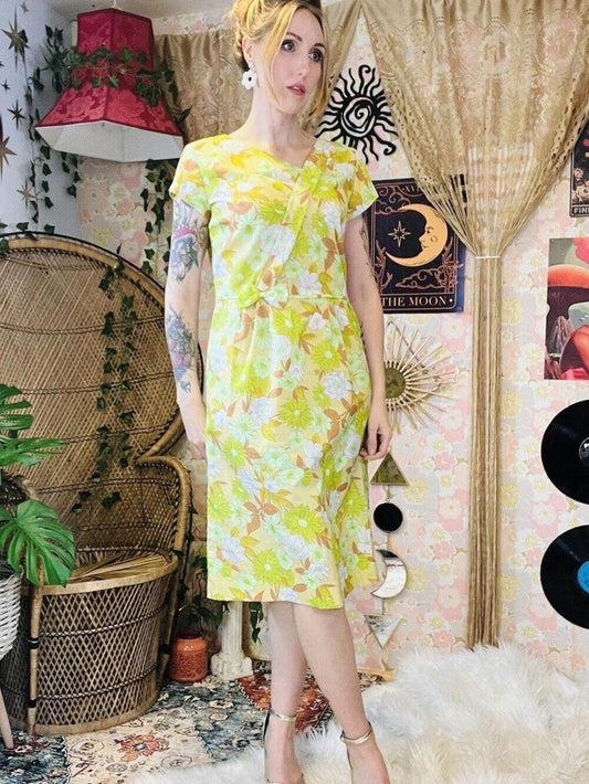 Vintage 1960s Summer Dress By Gileric Wrap Front With Bow Knee Length Size 12