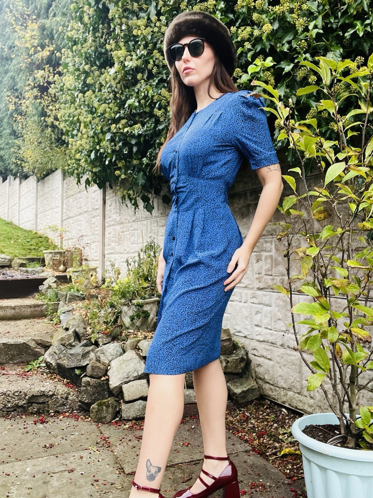 Vintage 80s Tea Dress Blue Size 6 To 8 By Liz Claiborne Cinched Waisted Ditsy