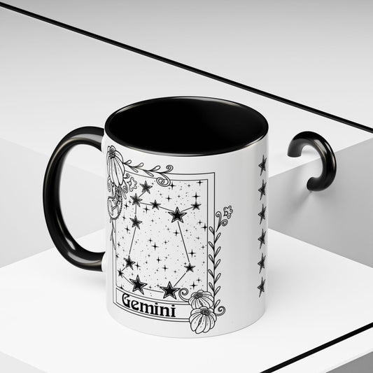 Gemini Constellation mug, Zodiac astrology coffee cup, Horoscope birthday gift mug, Star sign tarot card ceramic mug