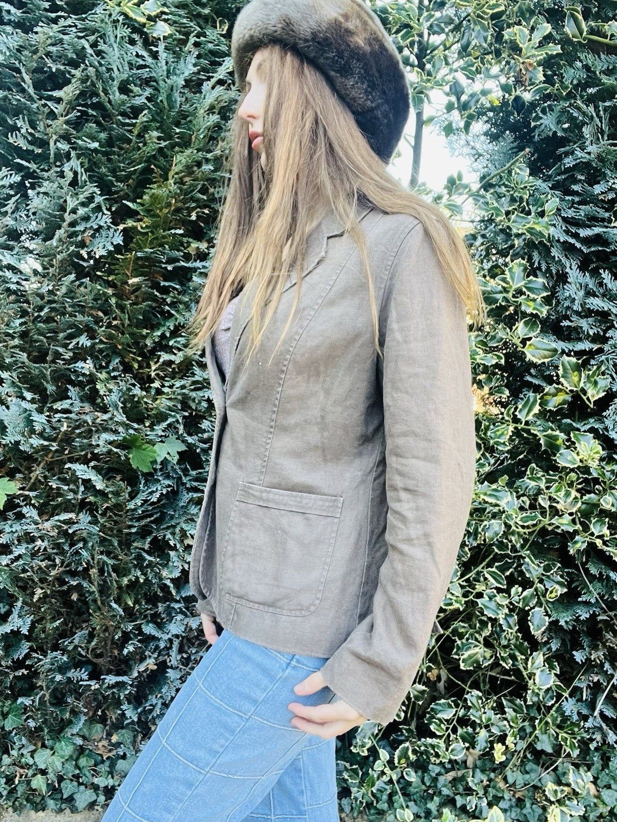 Vintage Y2K Jacket By Per Una, Lined Cotton Blazer With Pockets - Brown Size 14