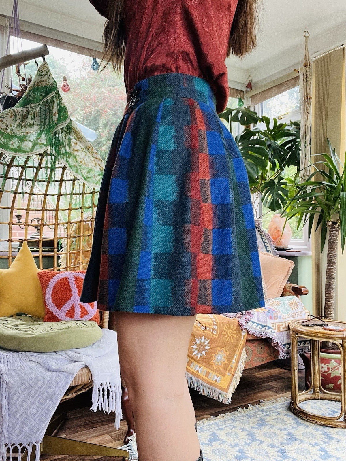 Vintage 1980s Wrap Skirt, Tartan Plaid Check Mini Skirt, Hig Waist Size 10