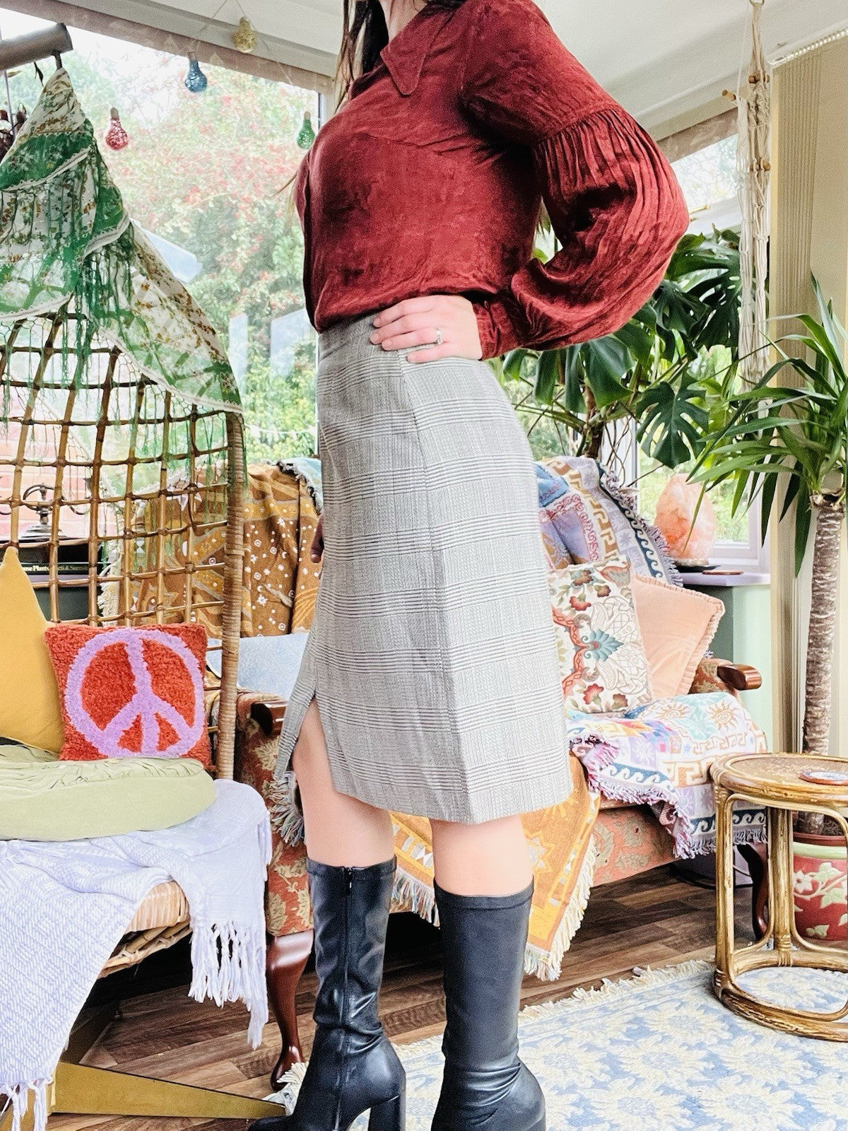 Vintage 1980s Office Skirt, High Waist Midi Length Retro Work Wear Size 12 Wool