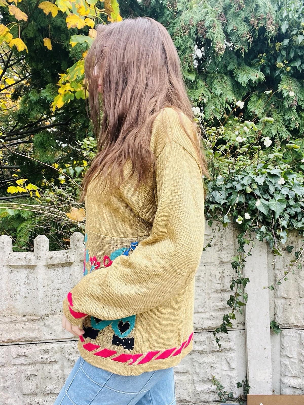 Vintage 1980s Knit Jumper Sparkly Gold Size 14 To 16 Retro 1980s Teddy Sweater