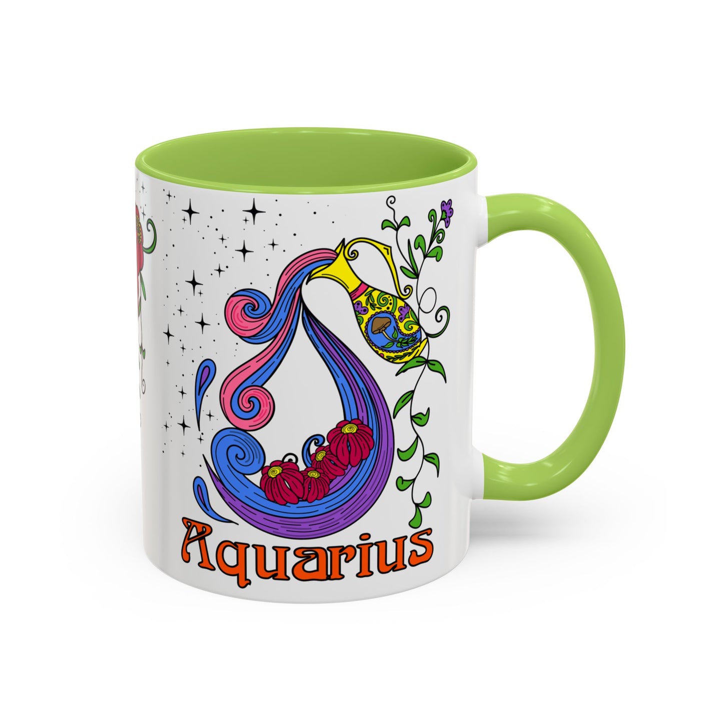 Aquarius star sign mug, water pale zodiac astrology coffee cup, Horoscope birthday gift mug, Bold retro colourful Design ceramic mug