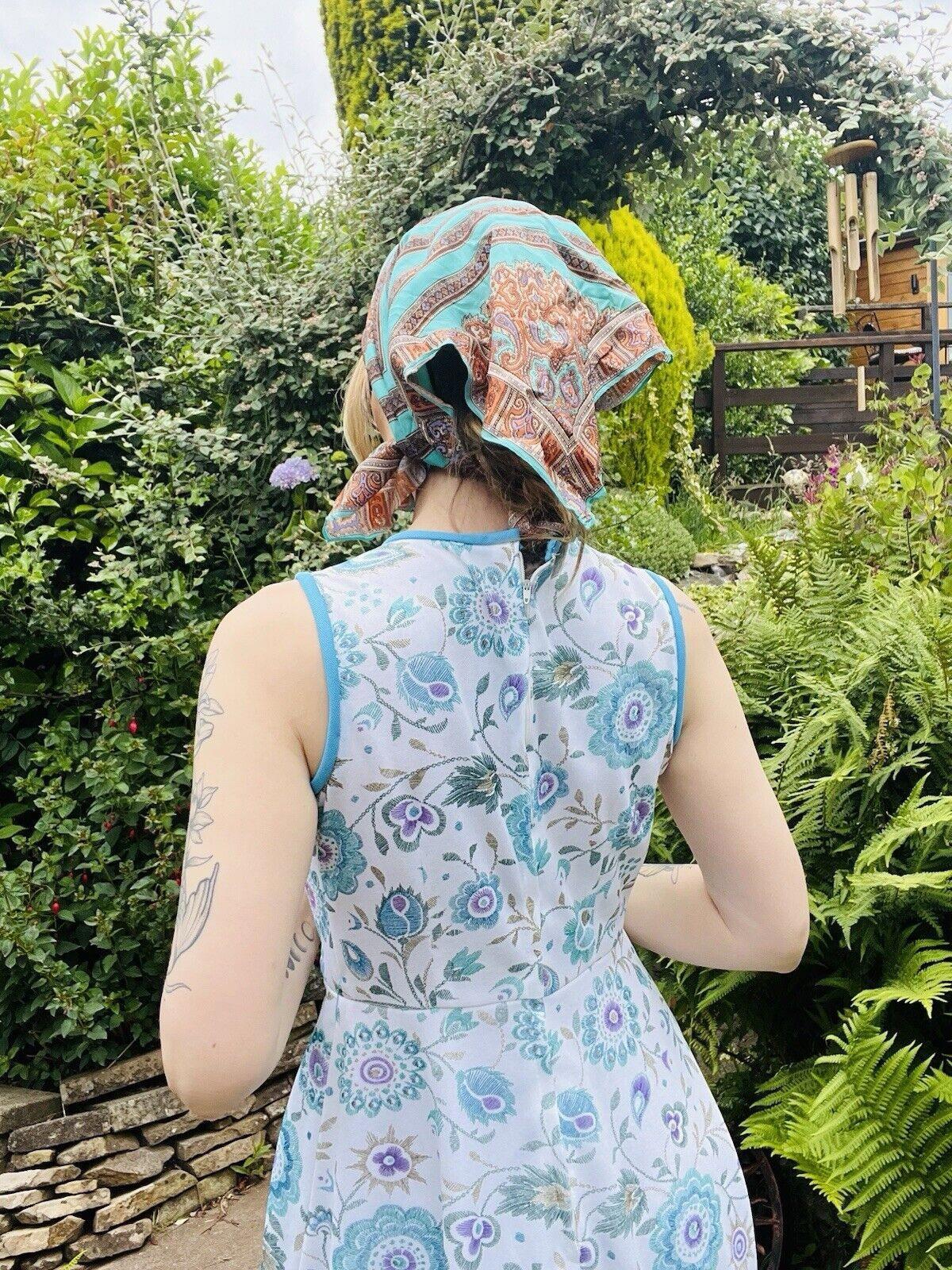 Vintage 1970s Neck Scarf With Colourful Hippie Boho Paisley Pattern