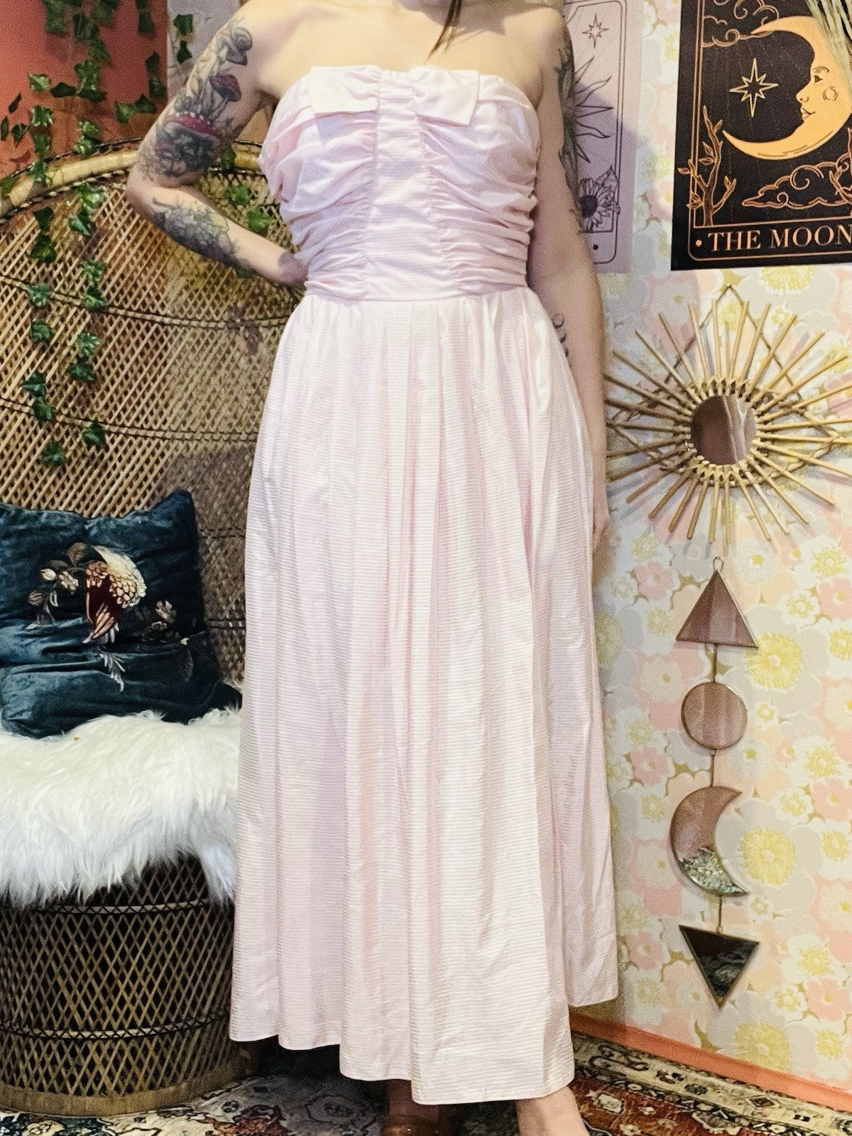 Vintage 90s Cocktail Dres Pink Size 14 1990s  Strapless Floaty Fairycore Ball