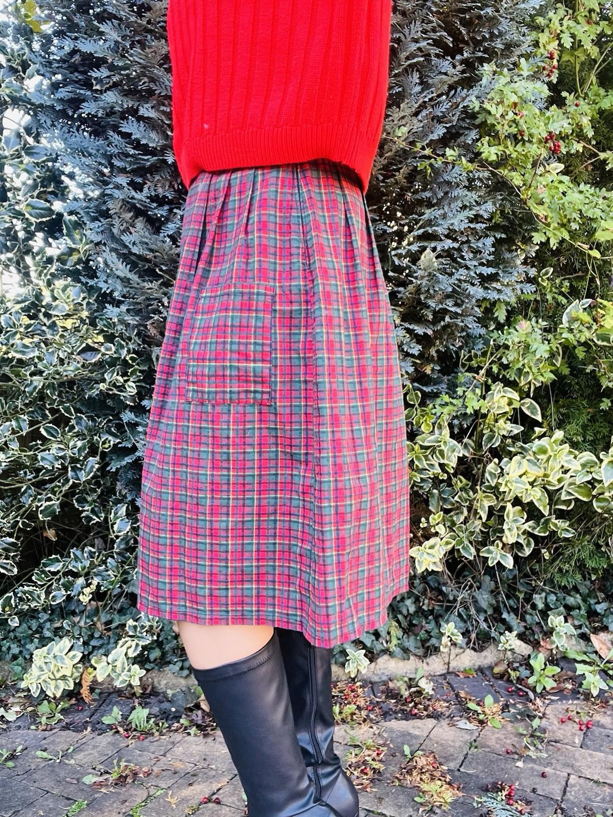 Vintage 1970s Tartan Skirt Plaid Scottish Style Midi Skirt With Pockets Size 12