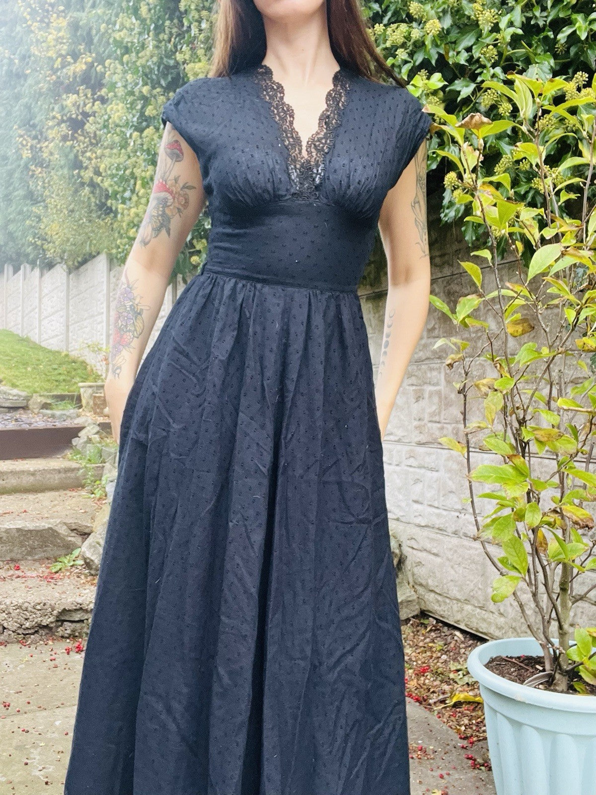 Vintage 70s Long Dress Black Size 10 By Elknot Whimsigoth Boho Goth Ankle Length
