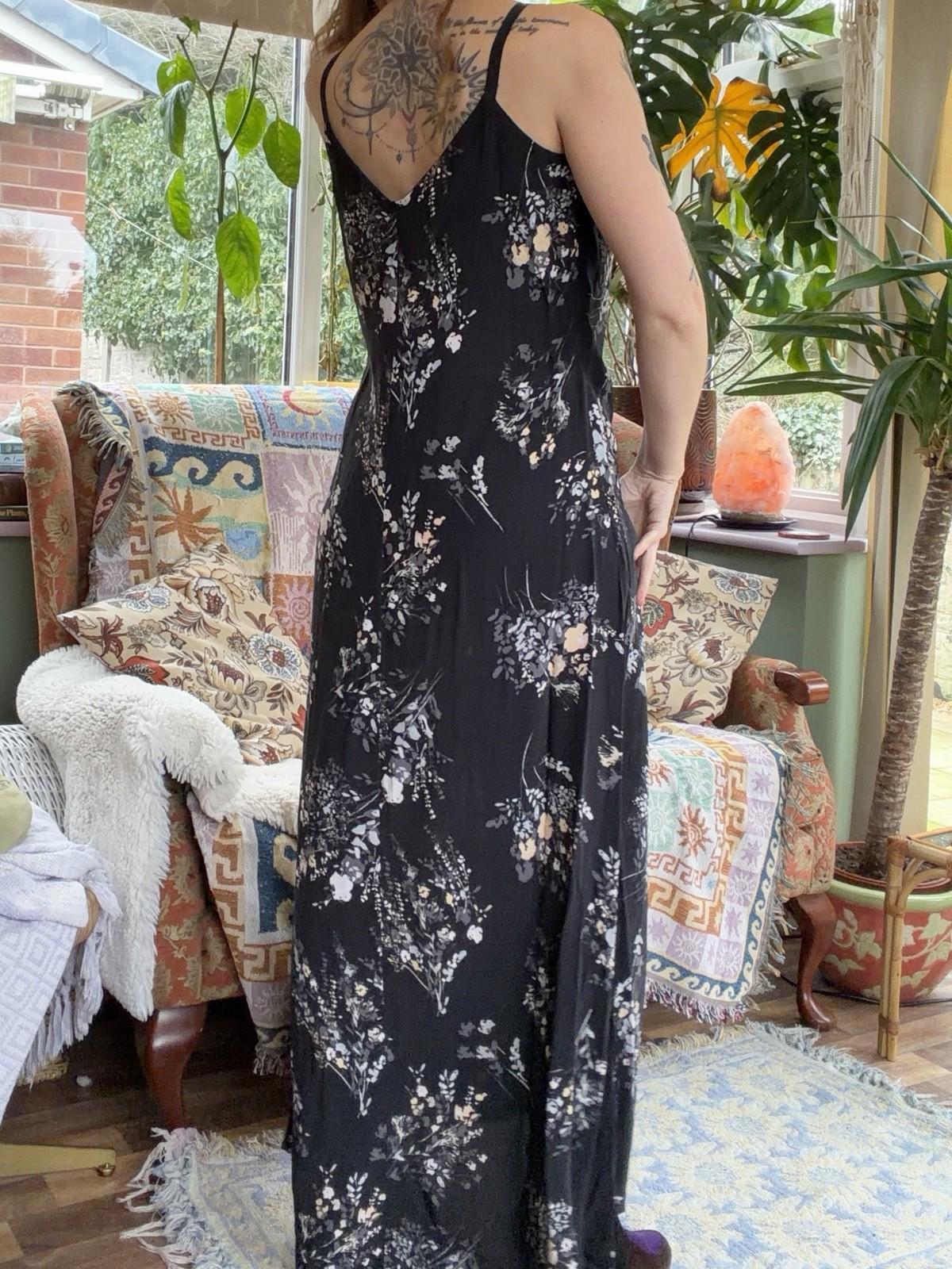 Vintage 1990s Whimsigoth Dress By Wallis Black Size 8 Long Maxi Floaty Summer