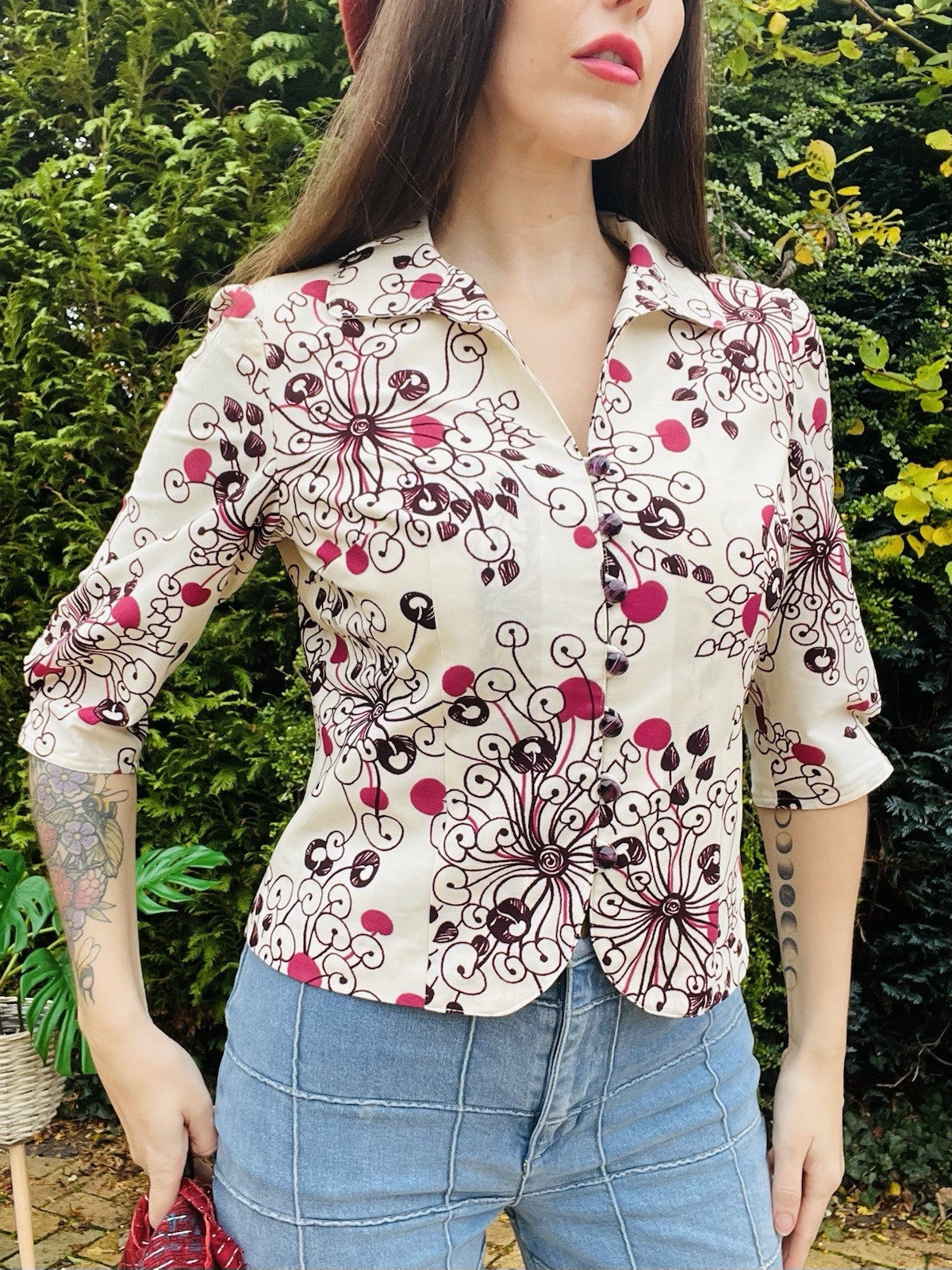 Vintage 1960s Blazer Retro Psychedelic 60s Cropped Sleeve Jacket Size 12