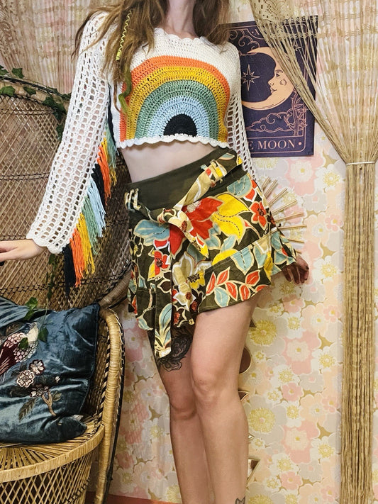 Vintage Y2K Mini Skirt Hawaiian Print Summer Festival Holiday Short Skirt 10