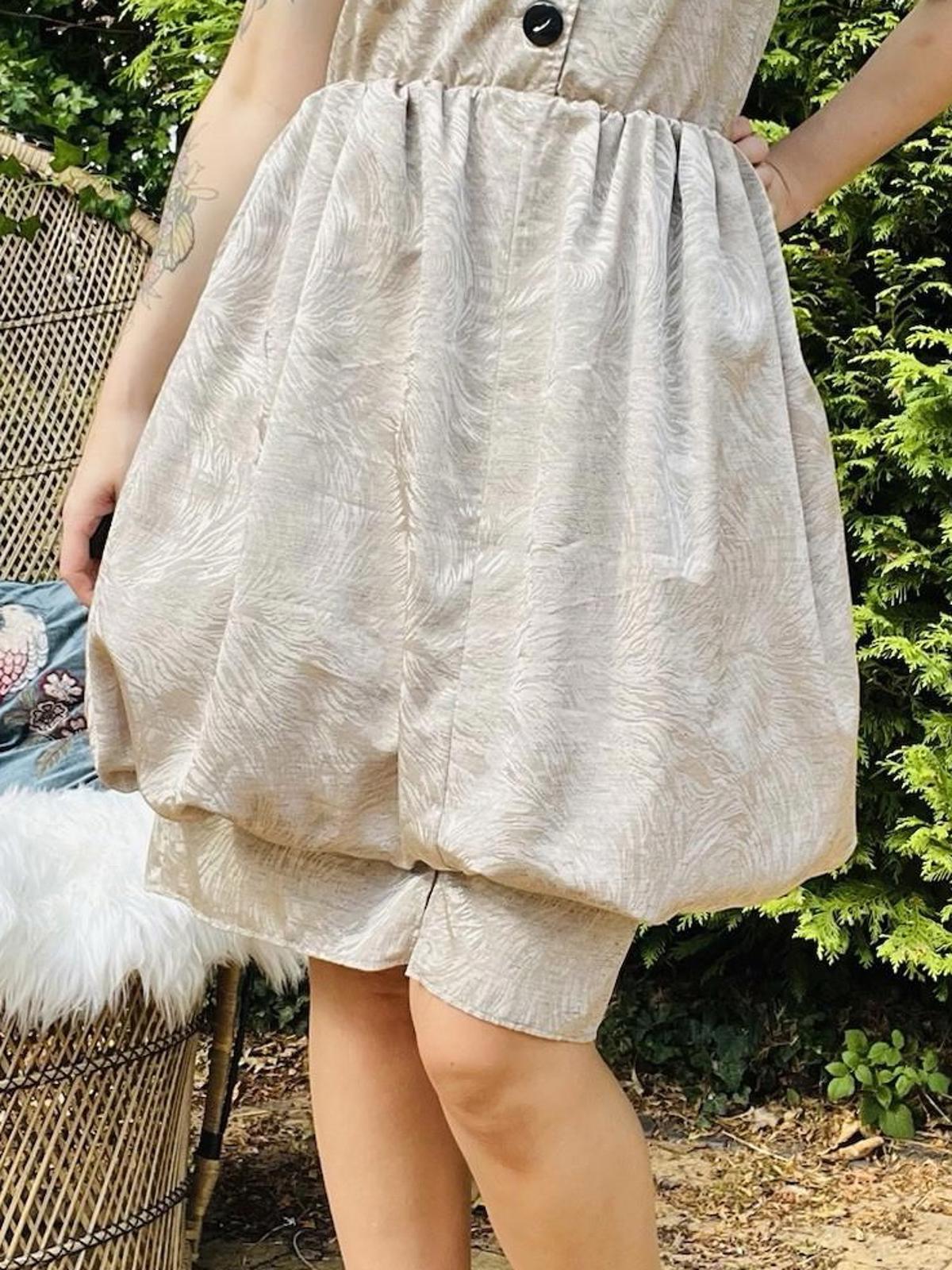 Vintage 1980s Party Dress With Puff Ball Skirt And Button Front Beige Size 10