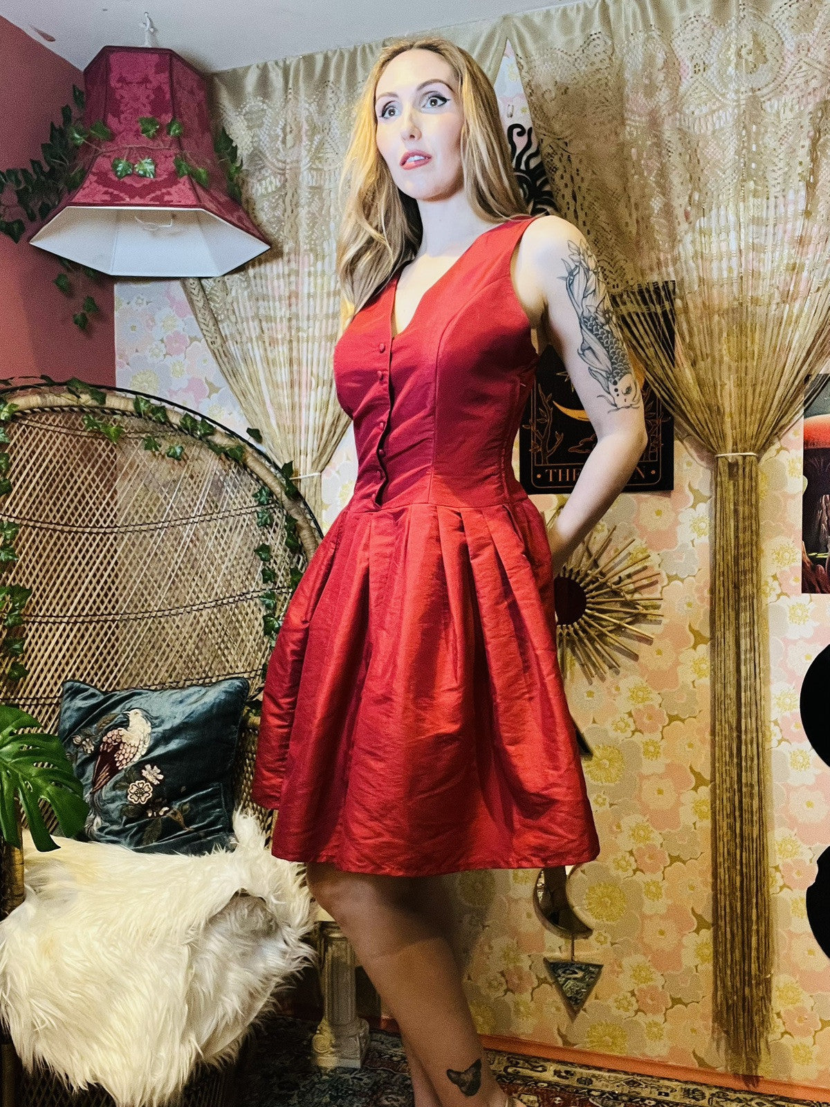 Vintage 1990s Cocktail Dress Button Front A Line Knee Length Party Prom Dress 12