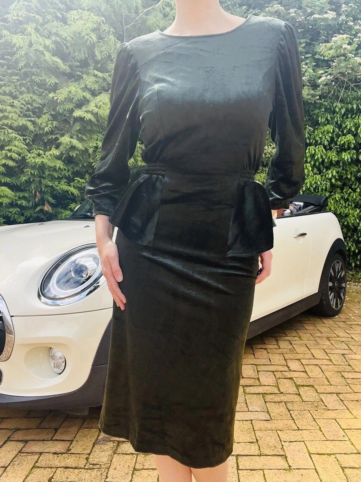 Vintage 1980s Cocktail Dress 80s Retro Fitted Velvet With Peplum Waist Size 10