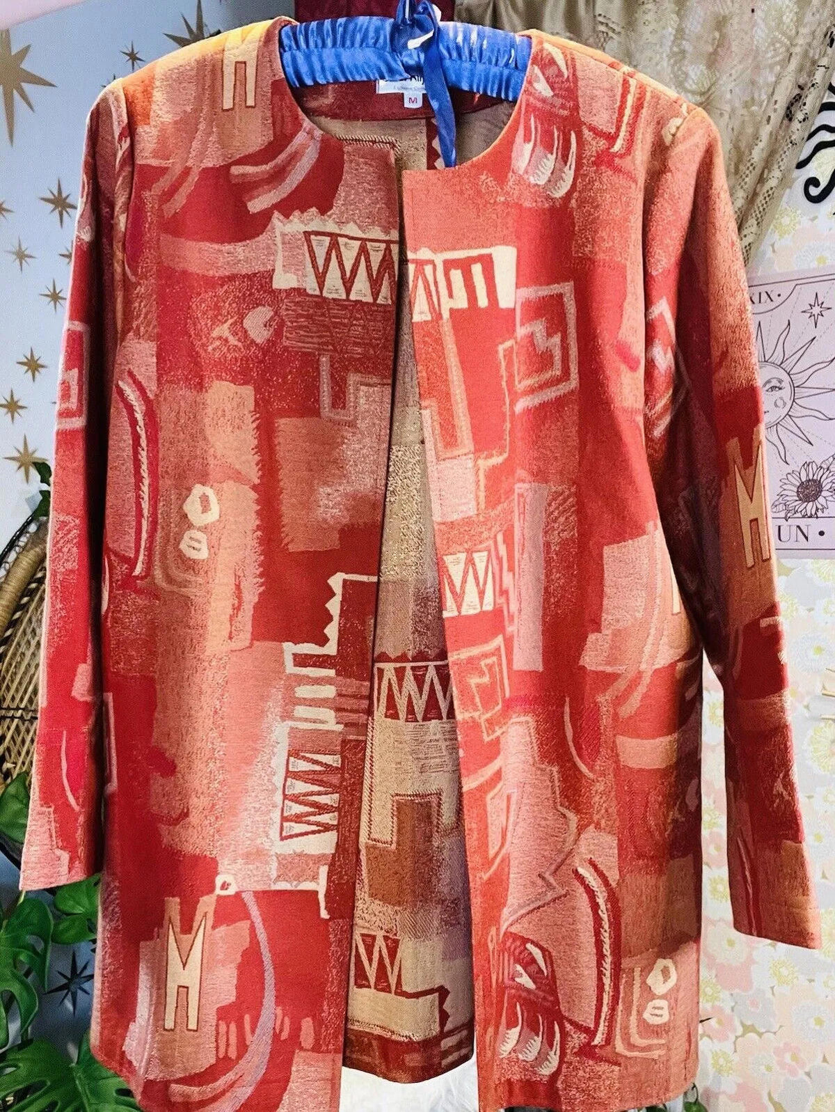 Vintage 1980 Jacket Abstract Bold Print Long Sleeve Round Neck Oversized Fit M