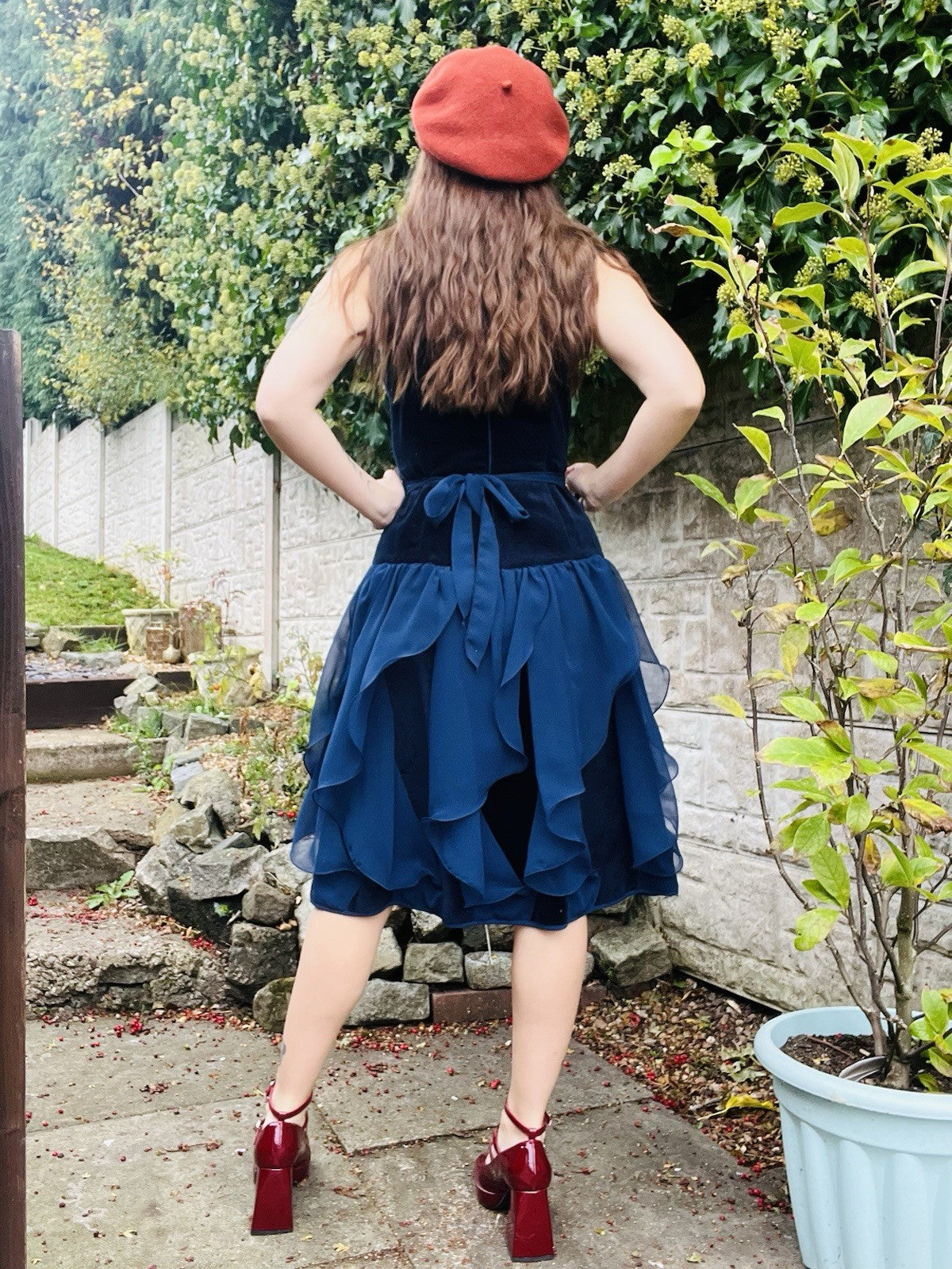 Vintage 80s Party Dress Blue Size 10 Whimsigoth Fairycore Velvet Layered Dress