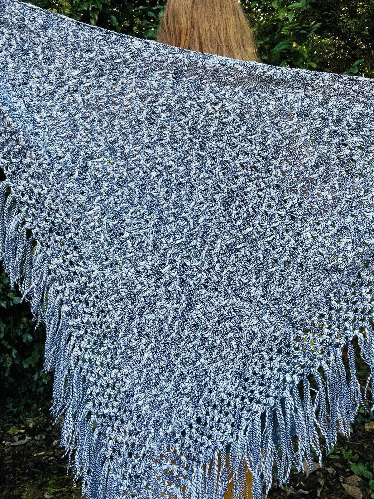 Vintage Boho Crochet Shawl Hippie Triangle Knit Wrap Cape Cottage Whimsy Scarf