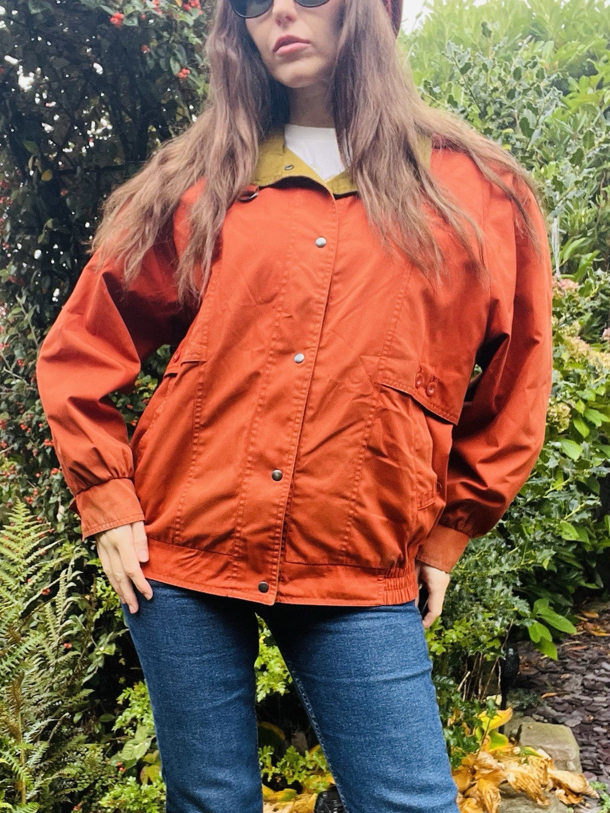 Vintage 70s Retro Jacket By Telemac Bold Orange Coat With Tartan Plaid Lining 14