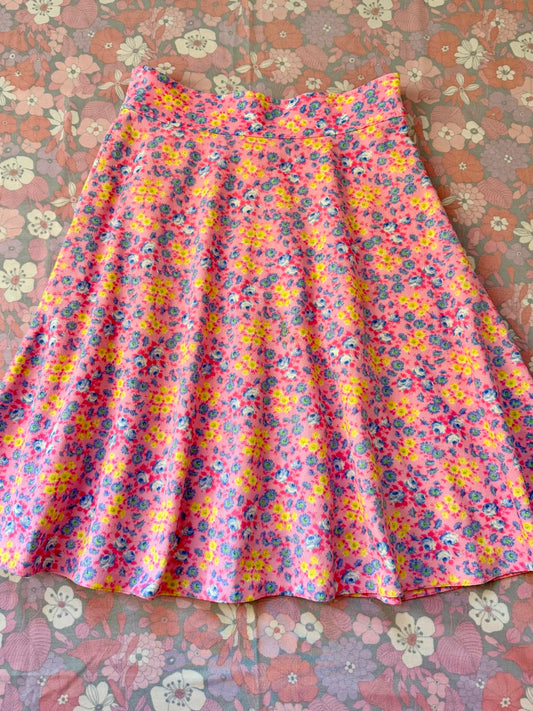 Vintage 1960s Floral Skit Ditsy Pattern Pink A-Line Summer Retro Skirt Size 14