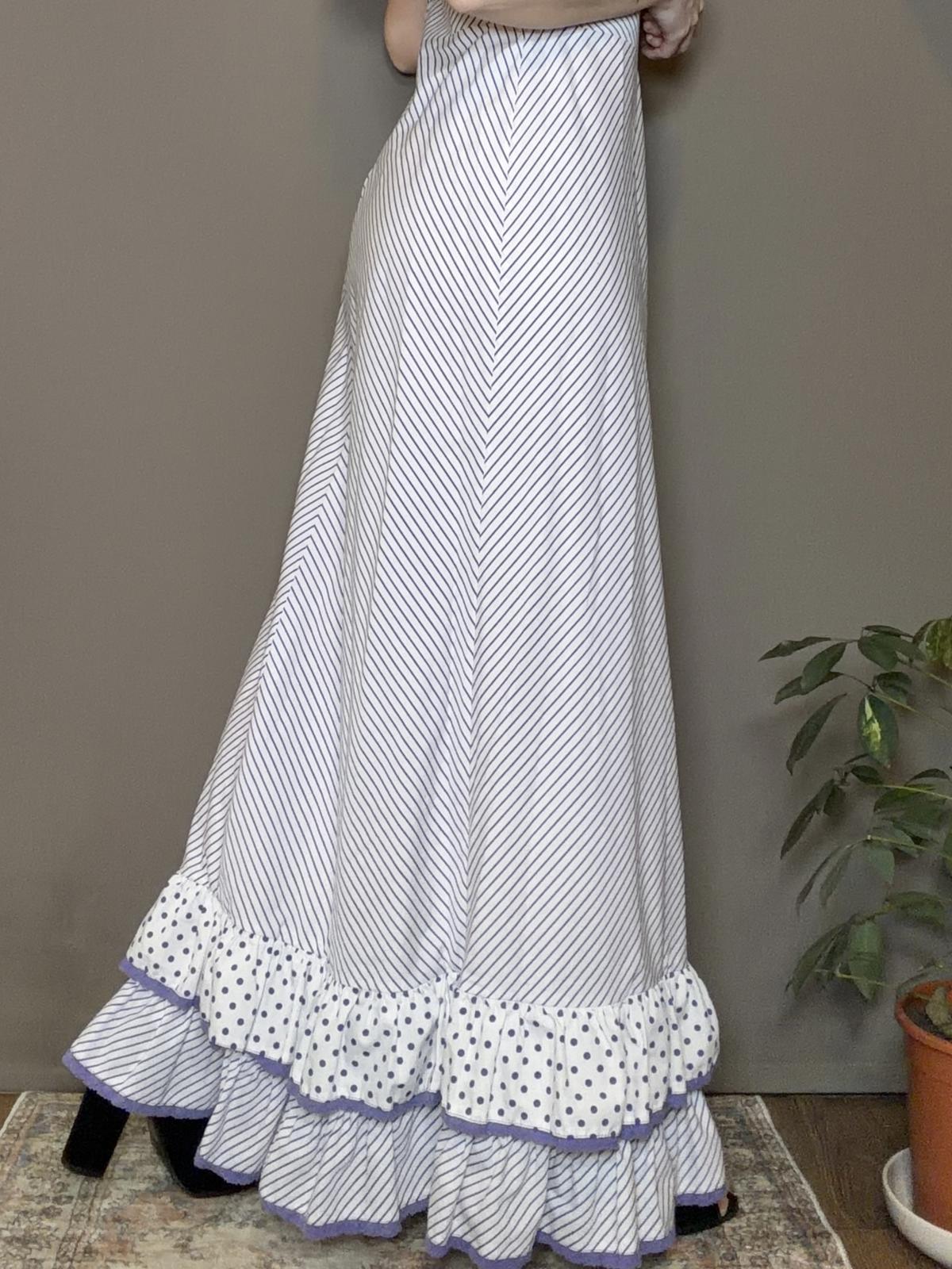 Vintage 1960s maxi dress long frilly Polka Dot Stripe hippie boho summer size 10