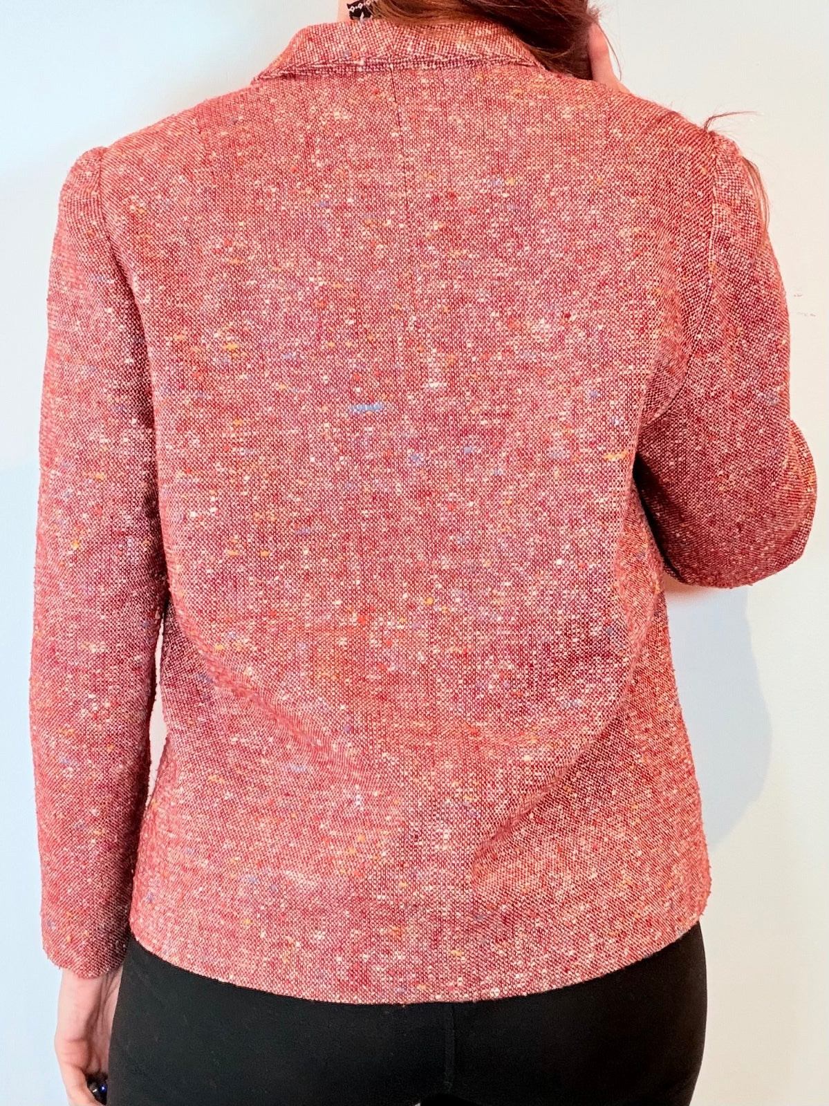 Vintage red pink Tweed Wool Blend Jacket with Mandarin Collar size 16
