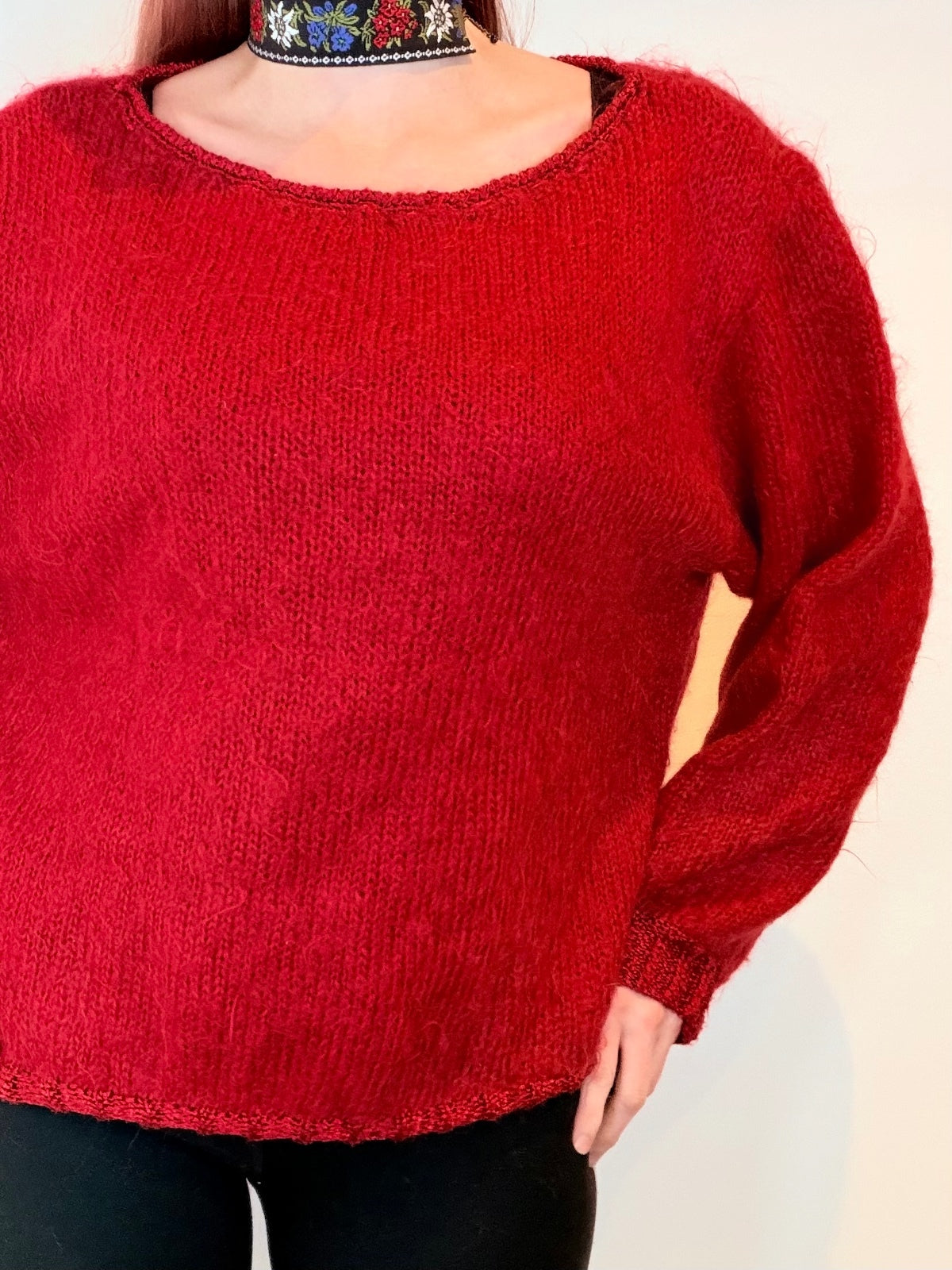 Vintage Red Knitted jumper oversized fit wooly knit sweater Size 14 to 16